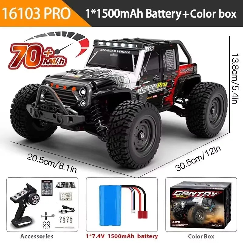 1:16 4WD RC Car 70KM/H or 50KM/H with LED Remote Control Cars High Speed Drift Monster 4X4 Truck for Kids VS Wltoys 144001 Toys
