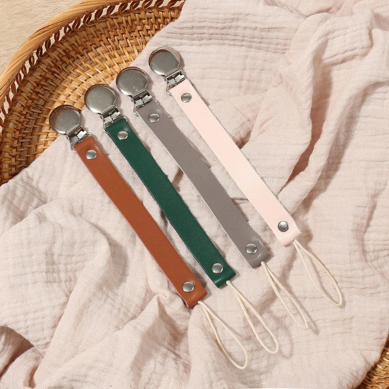 Leather Baby Pacifier Chain Rainbow Soother Pacifier Clips Chain Metal Dummy Clip Nipple Holder Clasps Baby Feeding Accessories