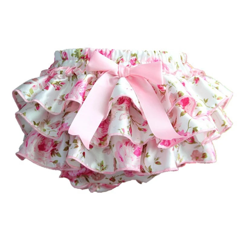 Baby Shorts Baby Clothing Floral Silk Bow Satin Shorts Ruffle Diaper Cover Bloomer Baby Girls Satin Panties Bloomers