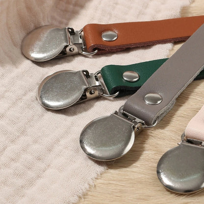 Leather Baby Pacifier Chain Rainbow Soother Pacifier Clips Chain Metal Dummy Clip Nipple Holder Clasps Baby Feeding Accessories