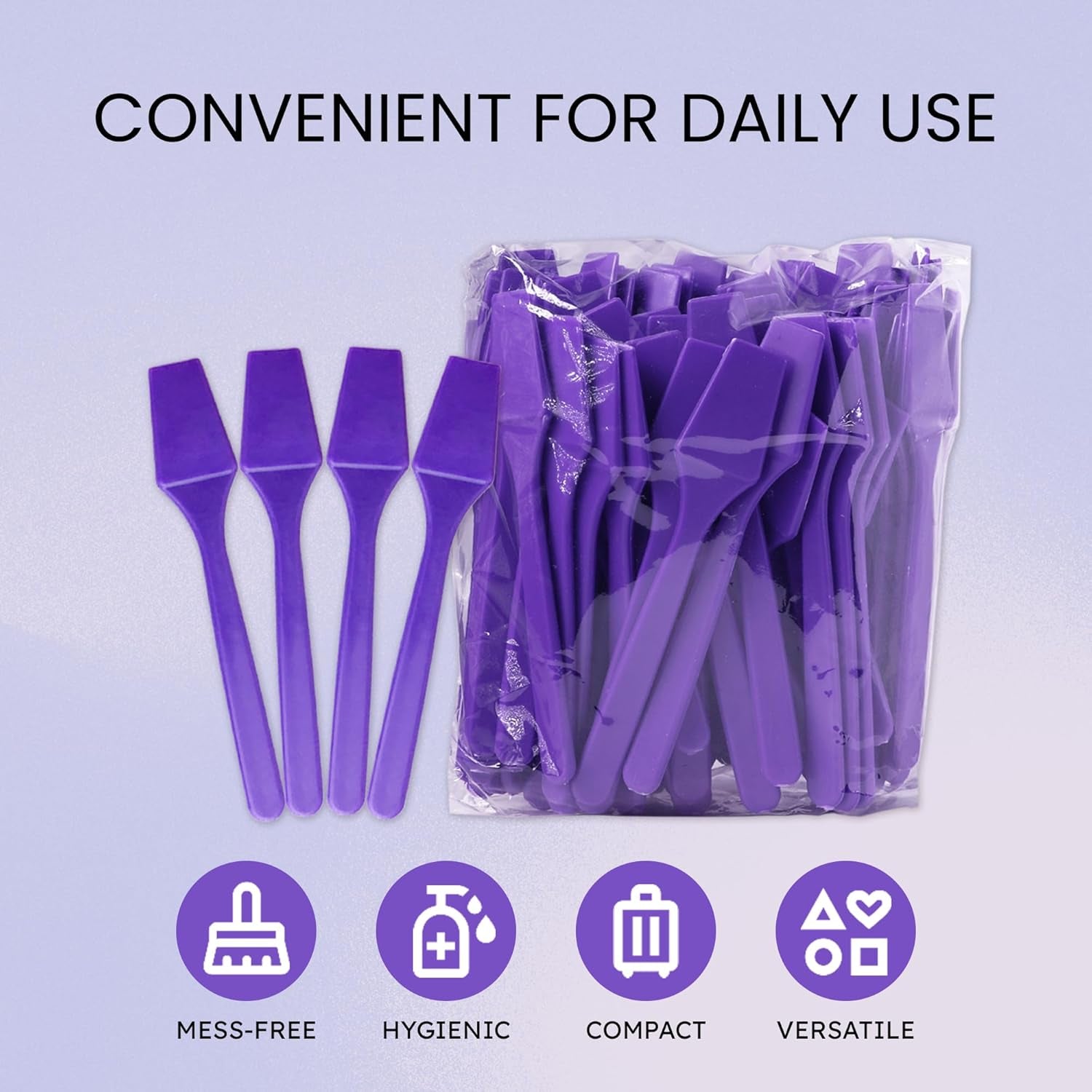 200Pcs Cosmetic Make up Disposable Plastic 2.5" Spatulas Skin Care Facial Cream Mask Spatula (PURPLE-200 Pieces in a Box)